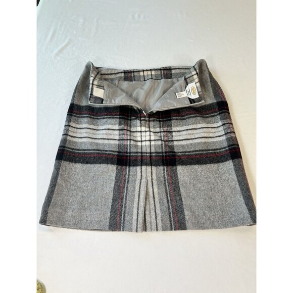 VTG Talbots Tartan Plaid Wool Mini Skirt 12 Black Gray Italian Academia Preppy - Picture 2 of 7